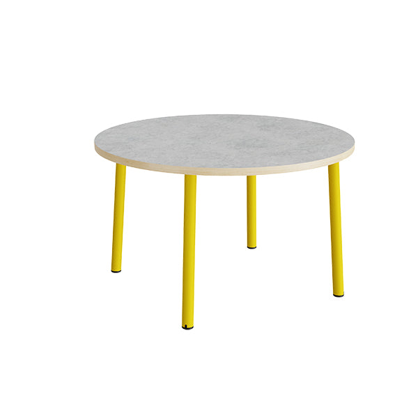 Bord Add 590, Ø1200 mm, højde 720 mm, lys grå linoleum på gult stel