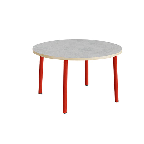 Bord Add 590, Ø1200 mm, højde 720 mm, lys grå linoleum på rødt stel