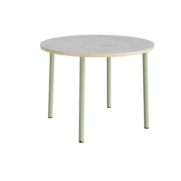 Bord Add 590, Ø1200 mm, højde 900 mm, lys grå linoleum på grønt stel