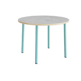Bord Add 590, Ø1200 mm, højde 900 mm, lys grå linoleum på turkis stel