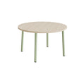 Bord Add 590, Ø1200 mm, højde 720 mm, lyddæmpende hvidpigmenteret eg laminat på grønt stel