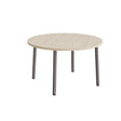 Bord Add 590, Ø1200 mm, højde 720 mm, lyddæmpende hvidpigmenteret eg laminat på gråt stel