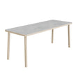 Tranås Skolmöbler Bord Add Wood 590 1800x700 mm Højde 720 mm med lys grå linoleum, massivt træben – Caféborde