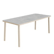 Tranås Skolmöbler Bord Add Wood 590 1800x800 mm Højde 720 mm med lys grå linoleum, massivt træben – Caféborde