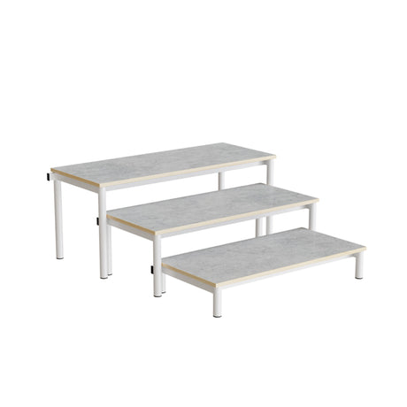 Bænk Idol, trappe 800, lysgrå linoleum, hvidt stel, 3 sektioner
