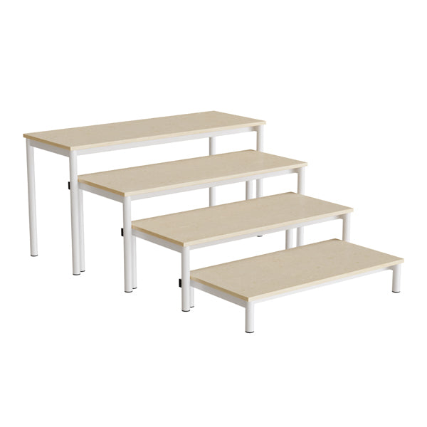 Bænk Idol, trappe 800, beige linoleum, hvidt stel, 4 sektioner – image 1