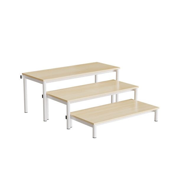 Bænk Idol, trappe 800, birk laminat, hvidt stel, 3 sektioner – image 1