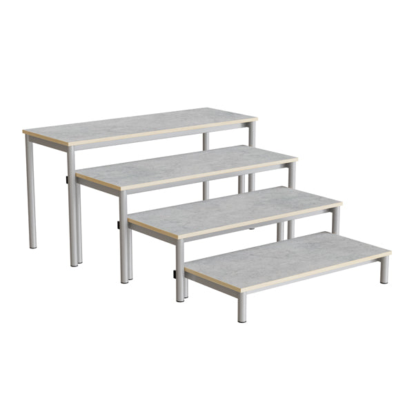 Bænk Idol, trappe 800, lysgrå linoleum, alugråt stel, 4 sektioner – image 1