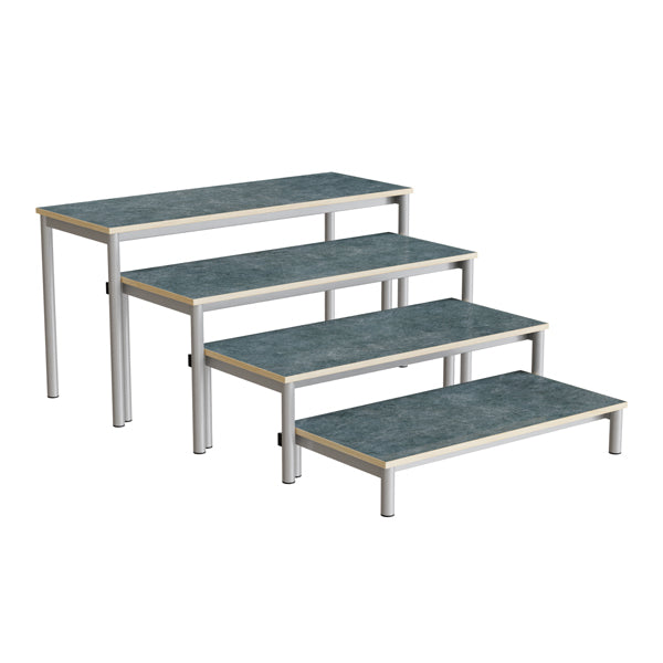 Bænk Idol, trappe 800,  mørkgrå linoleum, alugråt stel, 4 sektioner – image 3