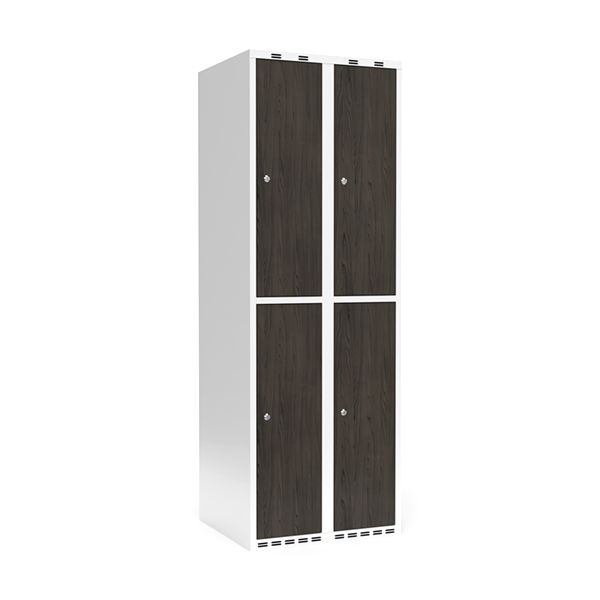 Sonesson Garderobeskab 2x300 mm Lige tag 2-delt søjle Laminat dør Nocturne wood Cylinderlås – Garderobeskabe