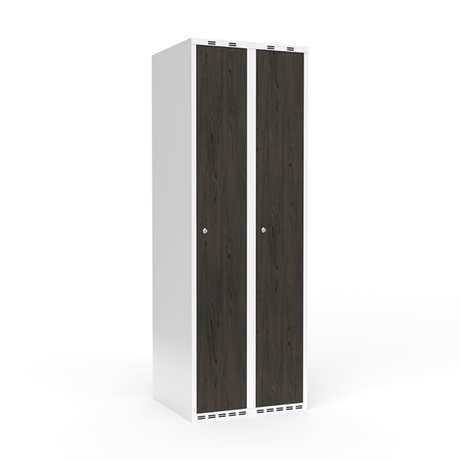 Sonesson Garderobeskab 2x300 mm Lige tag Hel søjle Laminat dør Nocturne wood Cylinderlås – Garderobeskabe