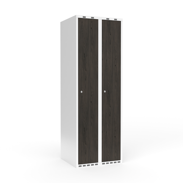 Sonesson Garderobeskab 2x300 mm Lige tag Hel søjle Laminat dør Nocturne wood Cylinderlås – Garderobeskabe
