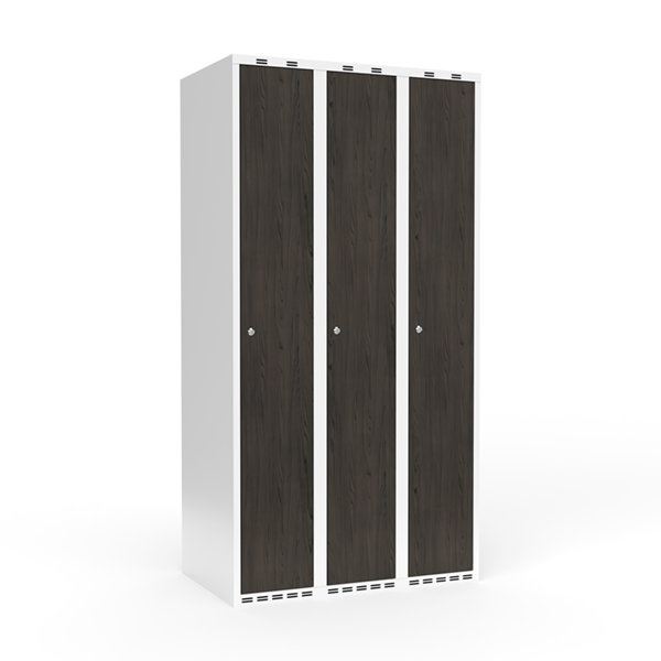 Sonesson Garderobeskab 3x300 mm Lige tag Hel søjle Laminat dør Nocturne wood Cylinderlås – Garderobeskabe