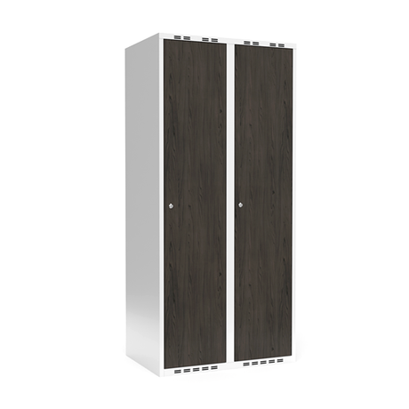 Sonesson Garderobeskab 2x400 mm Lige tag Hel søjle Laminat dør Nocturne wood Cylinderlås – Garderobeskabe