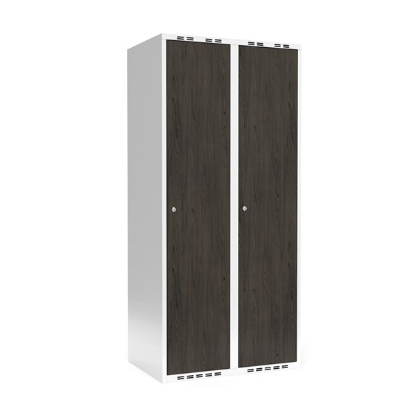 Sonesson Garderobeskab 2x400 mm Lige tag Hel søjle Laminat dør Nocturne wood Cylinderlås – Garderobeskabe