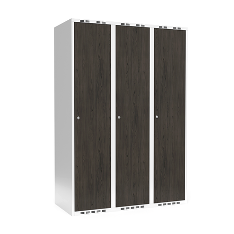 Sonesson Garderobeskab 3x400 mm Lige tag Hel søjle Laminat dør Nocturne wood Cylinderlås – Garderobeskabe