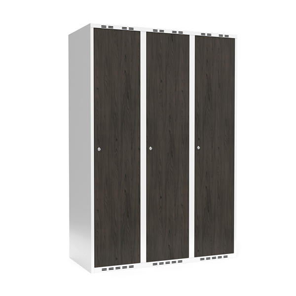 Sonesson Garderobeskab 3x400 mm Lige tag Hel søjle Laminat dør Nocturne wood Cylinderlås – Garderobeskabe