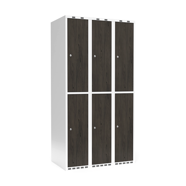 Sonesson Garderobeskab 3x300 mm Lige tag 2-delt søjle Laminat dør Nocturne wood Cylinderlås – Garderobeskabe