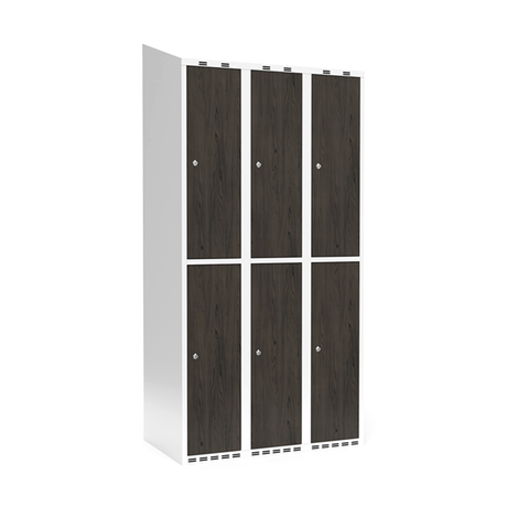 Sonesson Garderobeskab 3x300 mm Skråt tag 2-delt søjle Laminat dør Nocturne wood Cylinderlås – Garderobeskabe