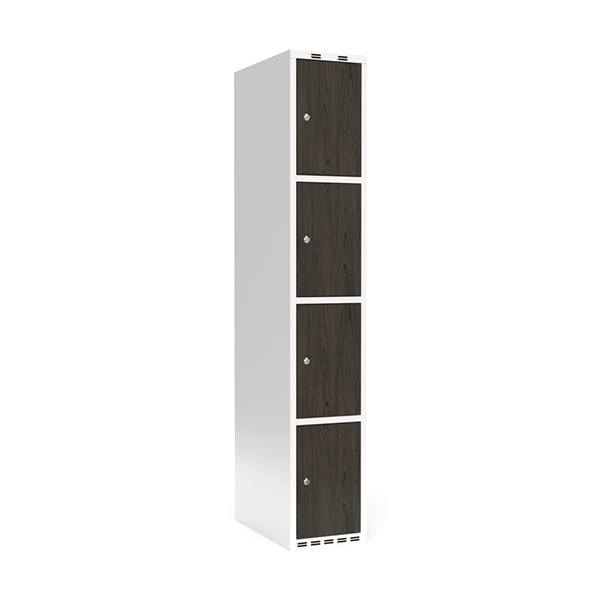 Sonesson Garderobeskab 1x300 mm Lige tag 4-delt søjle Laminat dør Nocturne wood Cylinderlås – Garderobeskabe