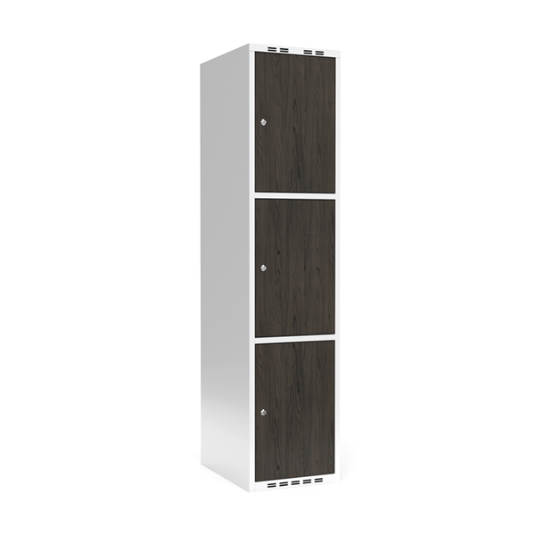 Sonesson Garderobeskab 1x400 mm Lige tag 3-delt søjle Laminat dør Nocturne wood Cylinderlås – Garderobeskabe