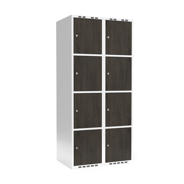 Sonesson Garderobeskab 2x400 mm Lige tag 4-delt søjle Laminat dør Nocturne wood Cylinderlås – Garderobeskabe