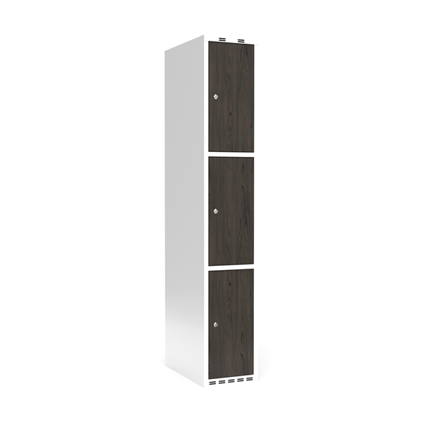 Sonesson Garderobeskab 1x300 mm Lige tag 3-delt søjle Laminat dør Nocturne wood Cylinderlås – Garderobeskabe