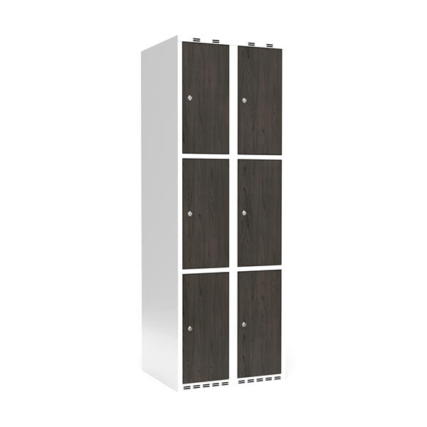 Sonesson Garderobeskab 2x300 mm Lige tag 3-delt søjle Laminat dør Nocturne wood Cylinderlås – Garderobeskabe