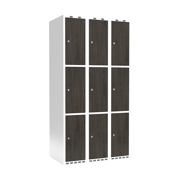 Sonesson Garderobeskab 3x300 mm Lige tag 3-delt søjle Laminat dør Nocturne wood Cylinderlås – Garderobeskabe