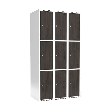 Sonesson Garderobeskab 3x300 mm Lige tag 3-delt søjle Laminat dør Nocturne wood Cylinderlås – Garderobeskabe