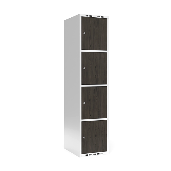 Sonesson Garderobeskab 1x400 mm Lige tag 4-delt søjle Laminat dør Nocturne wood Cylinderlås – Garderobeskabe