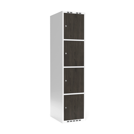 Sonesson Garderobeskab 1x400 mm Lige tag 4-delt søjle Laminat dør Nocturne wood Cylinderlås – Garderobeskabe