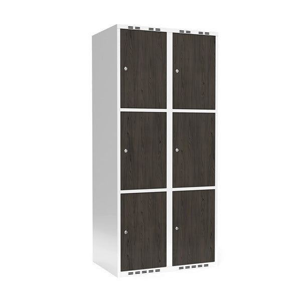 Sonesson Garderobeskab 2x400 mm Lige tag 3-delt søjle Laminat dør Nocturne wood Cylinderlås – Garderobeskabe