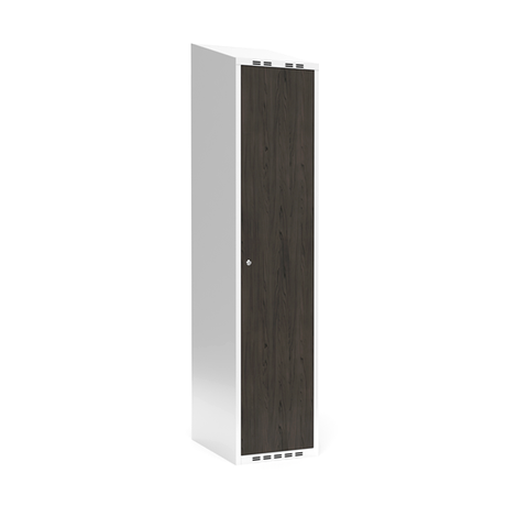 Sonesson Garderobeskab 1x400 mm Skråt tag Hel søjle Laminat dør Nocturne wood Cylinderlås – Garderobeskabe