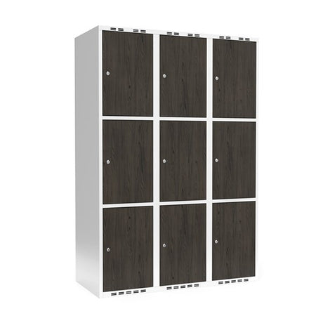Sonesson Garderobeskab 3x400 mm Lige tag 3-delt søjle Laminat dør Nocturne wood Cylinderlås – Garderobeskabe