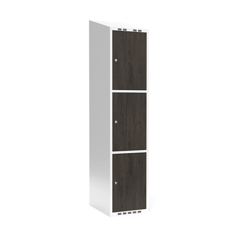 Sonesson Garderobeskab 1x400 mm Skråt tag 3-delt søjle Laminat dør Nocturne wood Cylinderlås – Garderobeskabe