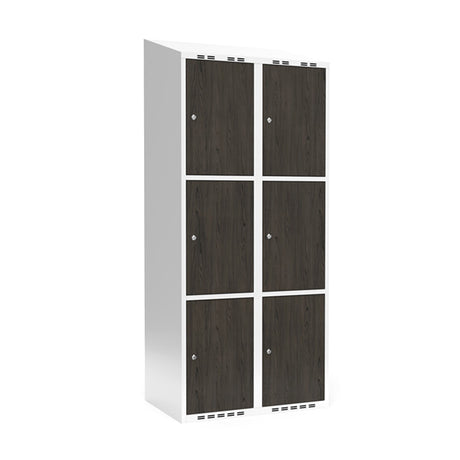 Sonesson Garderobeskab 2x400 mm Skråt tag 3-delt søjle Laminat dør Nocturne wood Cylinderlås – Garderobeskabe