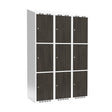 Sonesson Garderobeskab 3x400 mm Skråt tag 3-delt søjle Laminat dør Nocturne wood Cylinderlås – Garderobeskabe