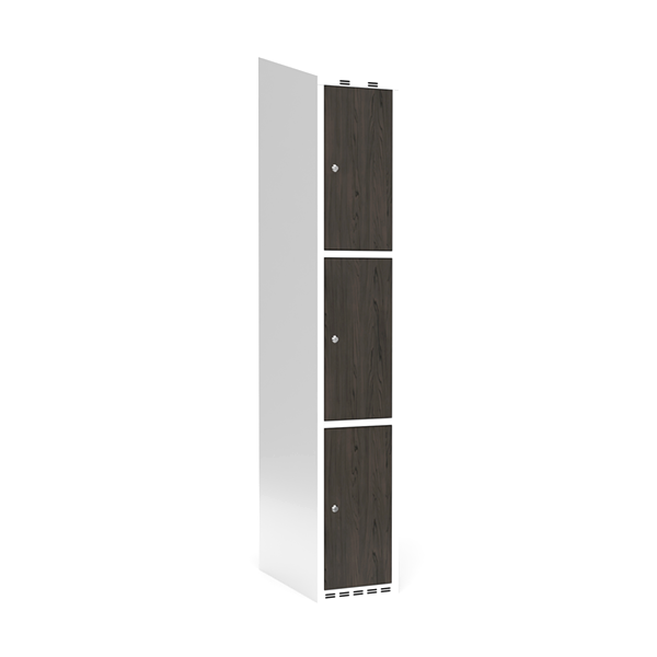 Sonesson Garderobeskab 1x300 mm Skråt tag 3-delt søjle Laminat dør Nocturne wood Cylinderlås – Garderobeskabe