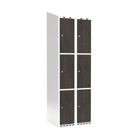 Sonesson Garderobeskab 2x300 mm Skråt tag 3-delt søjle Laminat dør Nocturne wood Cylinderlås – Garderobeskabe