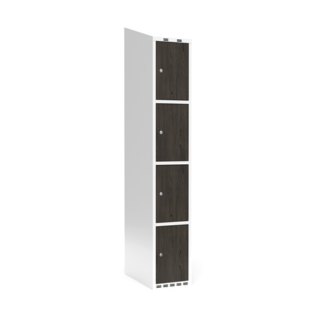 Sonesson Garderobeskab 1x300 mm Skråt tag 4-delt søjle Laminat dør Nocturne wood Cylinderlås – Garderobeskabe
