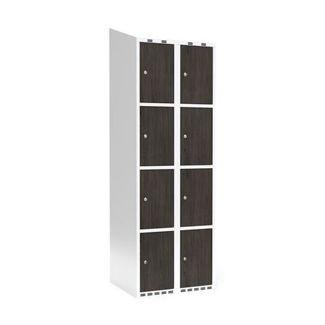 Sonesson Garderobeskab 2x300 mm Skråt tag 4-delt søjle Laminat dør Nocturne wood Cylinderlås – Garderobeskabe