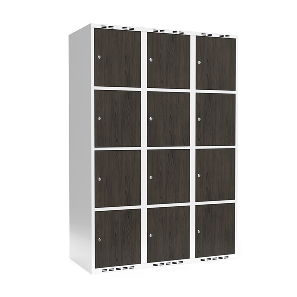 Sonesson Garderobeskab 3x400 mm Lige tag 4-delt søjle Laminat dør Nocturne wood Cylinderlås – Garderobeskabe