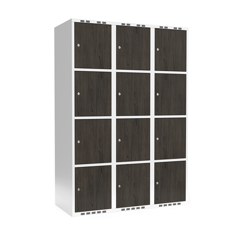 Sonesson Garderobeskab 3x400 mm Lige tag 4-delt søjle Laminat dør Nocturne wood Cylinderlås – Garderobeskabe
