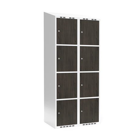 Sonesson Garderobeskab 2x400 mm Skråt tag 4-delt søjle Laminat dør Nocturne wood Cylinderlås – Garderobeskabe