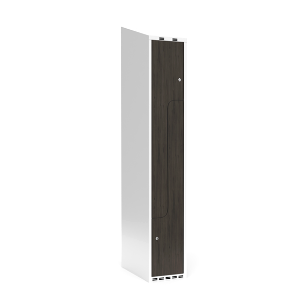 Sonesson Garderobeskab 1x300 mm Skråt tag 2-delt søjle Z-dør Laminat dør Nocturne wood Cylinderlås – Garderobeskabe