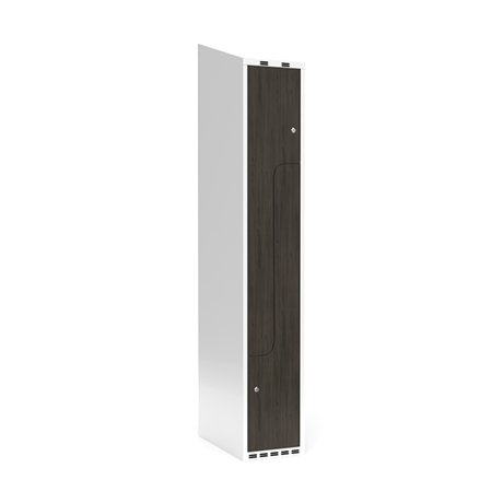 Sonesson Garderobeskab 1x300 mm Skråt tag 2-delt søjle Z-dør Laminat dør Nocturne wood Cylinderlås – Garderobeskabe