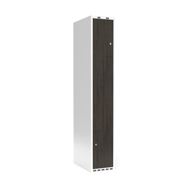 Sonesson Garderobeskab 1x300 mm Lige tag 2-delt søjle Z-dør Laminat dør Nocturne wood Cylinderlås – Garderobeskabe