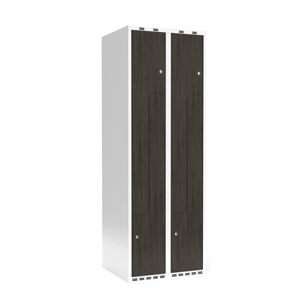 Sonesson Garderobeskab 2x300 mm Lige tag 2-delt søjle Z-dør Laminat dør Nocturne wood Cylinderlås – Garderobeskabe