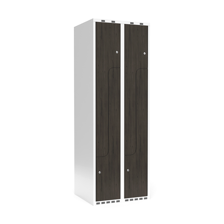 Sonesson Garderobeskab 2x300 mm Lige tag 2-delt søjle Z-dør Laminat dør Nocturne wood Cylinderlås – Garderobeskabe